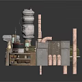 Industrial Mechanical Device Structure With Green Pipes Metal Frame And Control Knobs