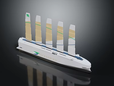 White SEAHAWK Sailing Water Vessel With Five Vertical Beige Sails And Modern Design 3d model