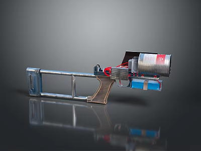 Homemade Weapon Constructed With Metal Parts Can Red Wires And Wooden Grip 3d model