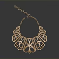 Fashionable Daily Life Gold Necklace Featuring Intricate Hollow Patterns And Fan Shaped Heart Linked Design