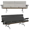 Modern Multi Seater Sofa With Gray Leather Upholstery Metal Frame And Wooden Accent