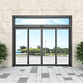 Modern Glass Entrance Door With Black Frame Stone Wall And Green Plants