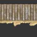 Old Shed Exterior With Corrugated Iron Roof Yellowish Walls Red Patches Wooden Door And Old Wheel
