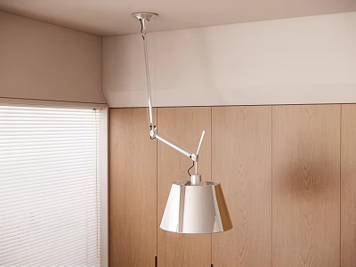 Modern Wall Lamp With Metal Arm And White Shade On Wooden Panel Wall 3d model