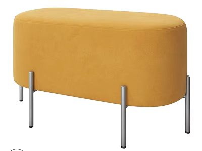 Comfortable Yellow Velvet Sofa Bench With Silver Metal Legs Modern Style 3d model