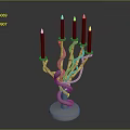 Artistic Sculpture Carving Candelabra With Silver Metal Twisted Design And Red Candles