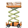 Orange Scissor Lift Aerial Work Platform with Guardrails Wheels and Outriggers