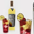 The Macallan 18 Whisky Bottles and Cocktail Glasses with Cherries Lemon Slices and Colorful Drinks