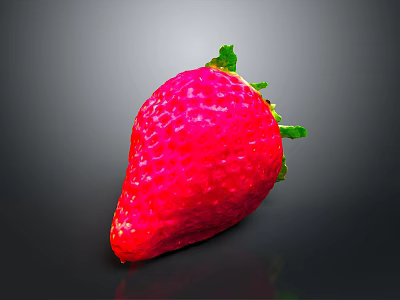 Fresh Ripe Red Strawberry with Green Leaves on Dark Surface 3d model