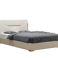 Modern Double Bed With Beige Upholstered Headboard And Gray Bedding 3d model