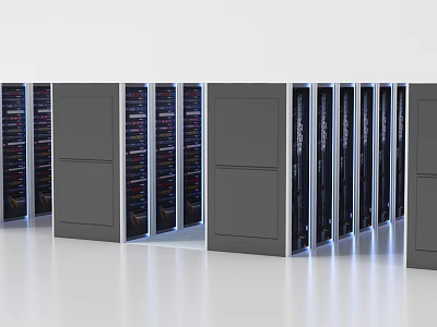 Industrial Equipment Grey Server Racks Neatly Arranged in Data Center with Internal Components 3d model