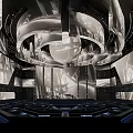 Futuristic Modern Bar Interior With Metallic Circular Design And Lighting Effects 3d model