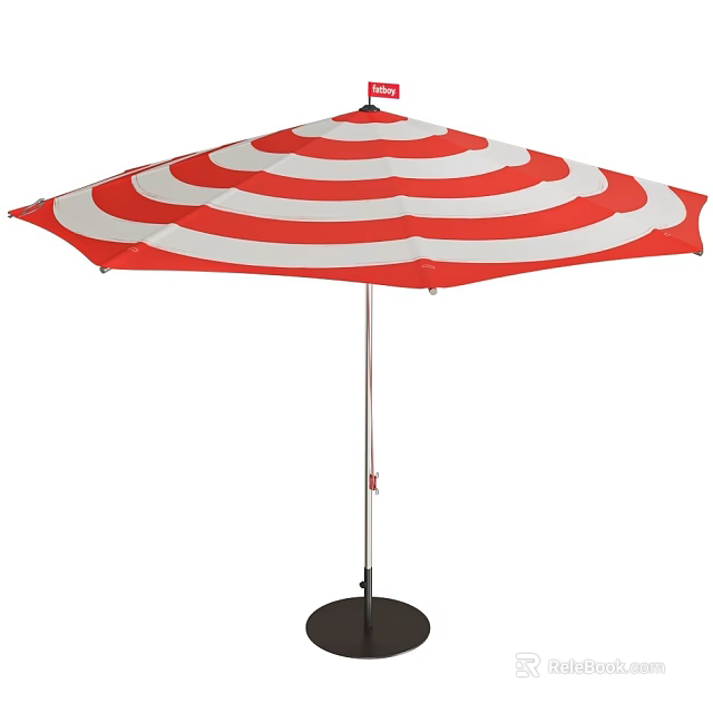 Red And White Striped Outdoor Patio Umbrella With Black Base For Shade Use 3d model 