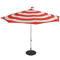 Red And White Striped Outdoor Patio Umbrella With Black Base For Shade Use