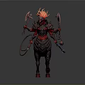 Mythical Centaur Like Creature With Red Black Armor Flaming Mane And Tail Holding Weapon