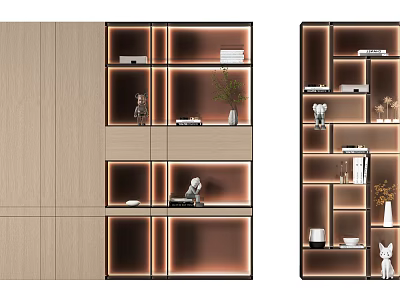 Elegant Modern Bookshelf Interior Design With Layered Shelves Built in Lighting And Decorative Items 3d model