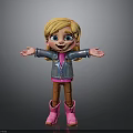 Cartoon Girl Character With Blonde Hair Blue Eyes Denim Jacket Pink Boots And Dark Background