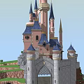 Ancient Castle Architecture With Multiple Spires Blue Roofs And Surrounding Water