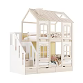 Wooden House Shaped Bunk Bed With Stairs Windows And Storage Drawers For Kids Room