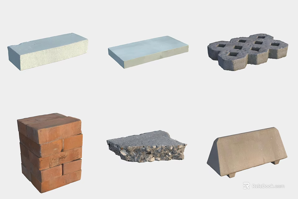 Stone and Wood Building Materials Showcasing Bricks Concrete Blocks and Timber 3d model