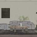Quiet sofa tea table combination 3d model