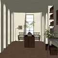 Elegant Living Room Interior With Arched Doorways Bookshelves And Central Table