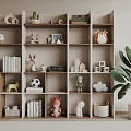 Cozy Wooden Bookshelf Displaying Stuffed Animals Books Potted Plants And Decorative Items