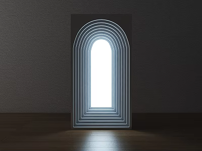 Arched Decorative Light With Multilayered Concentric Circles Bright White Light Dark Wall Wooden Floor 3d model