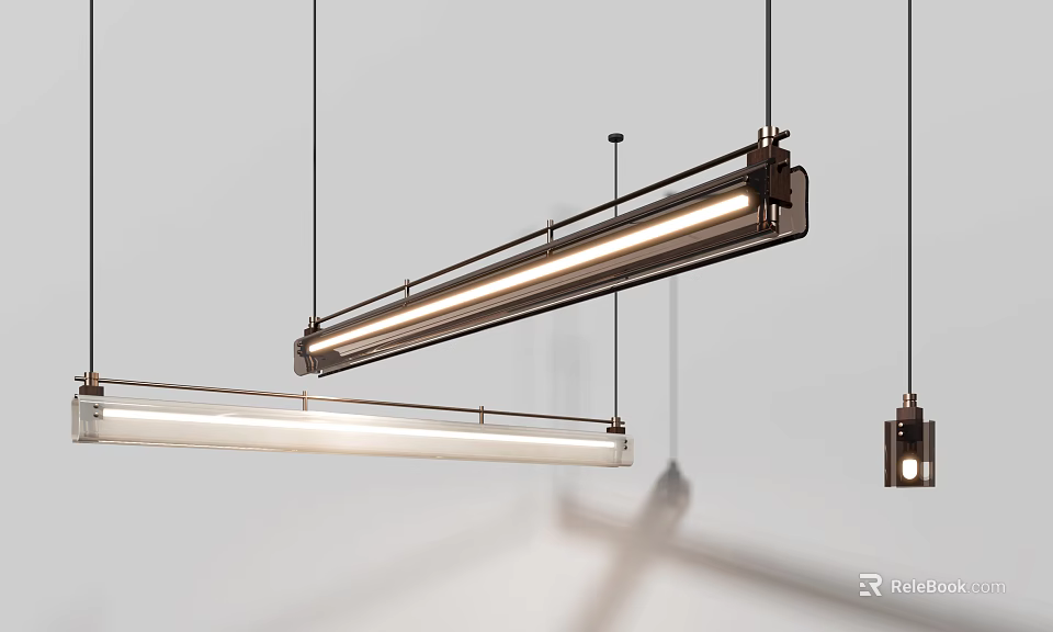 Modern Linear Pendant Lights With Sleek Metal Frame And Hanging Illumination Effects 3d model 