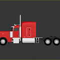 Red Semi Truck Cab With Chrome Grille And Exhaust Stacks On Reflective Surface