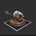 Armored Mythical Creature Warrior Holding Battle Axe On Glowing Round Base