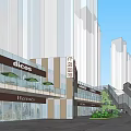 Elegant Modern Commercial Street Featuring Shopping Areas Pedestrian Walkways And Stylish Buildings