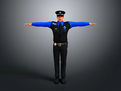 Game And Movie Character In Blue Uniform With Black Vest And Hat Arms Extended 3d model