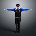 Game And Movie Character In Blue Uniform With Black Vest And Hat Arms Extended