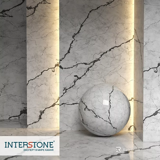 Elegant Marble Structure With Textured Walls And Spherical Decorative Element 3d model 