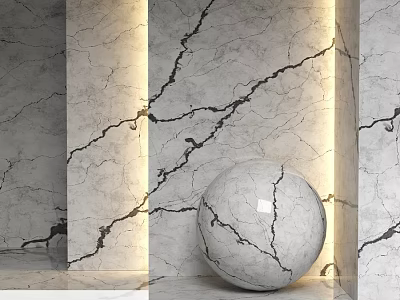 Elegant Marble Structure With Textured Walls And Spherical Decorative Element 3d model