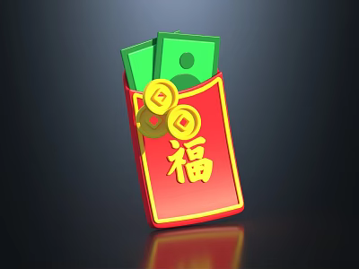New Year red envelope lucky bag wallet lucky money gold coin lucky word 3d model