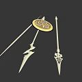 Golden Shield With Symbols And Glowing Decorative Spears On Green Background