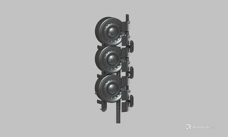 Black Three Layer Mechanical Device With Circular Components And Mounting Brackets 3d model 