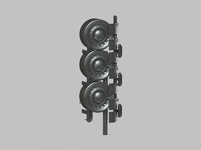 Black Three Layer Mechanical Device With Circular Components And Mounting Brackets 3d model