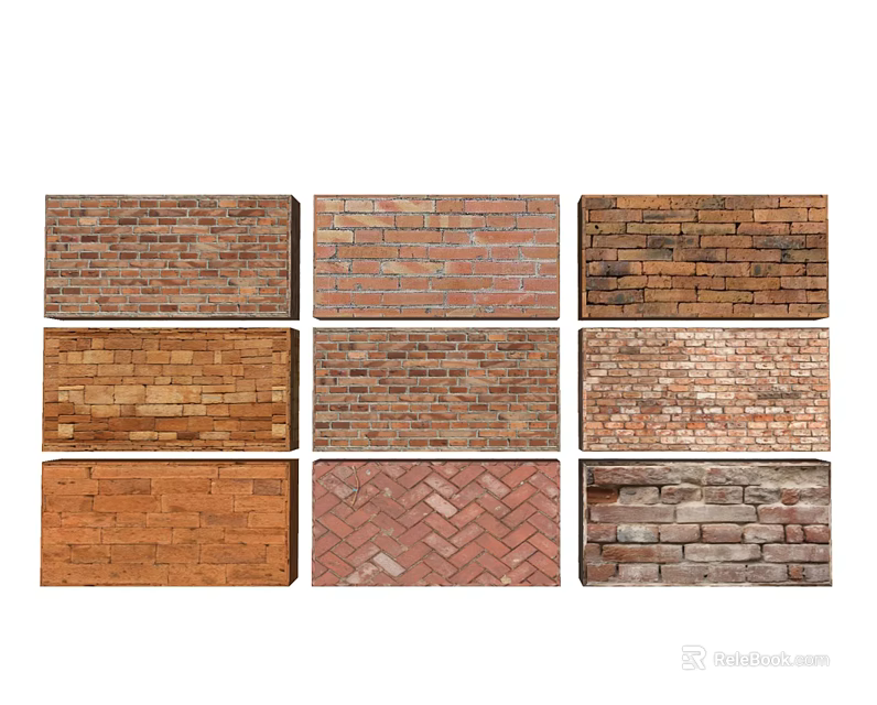 Different Brick Building Exterior Wall Designs With Various Colors And Textures 3d model 