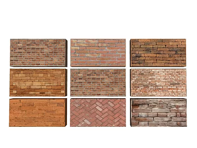 Different Brick Building Exterior Wall Designs With Various Colors And Textures 3d model