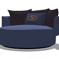 Navy Blue Round Single Sofa With Decorative Cushions And Deer Logo