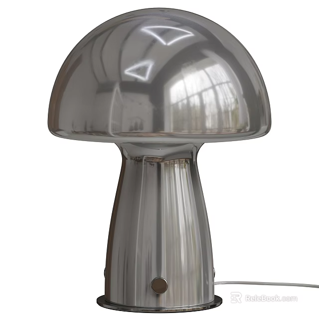 Silver Mushroom Shaped Modern Table Lamp With Smooth Metallic Reflective Surface 3d model 