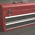 Red Toolbox For Hardware Tools With Metal Latches Handle And White Stripes