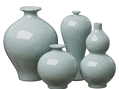 Elegant Celadon Ceramic Vases With Crackle Texture In Various Shapes For Home Decor 3d model