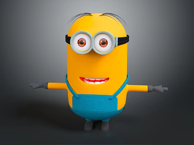 Popular Movie Character Minion With Yellow Body Blue Overalls Big Round Eyes Goggles Smiling And Outstretched Arms 3d model