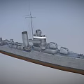 Gray Warship As Water Transport With Smokestack Mast And Hull Structure
