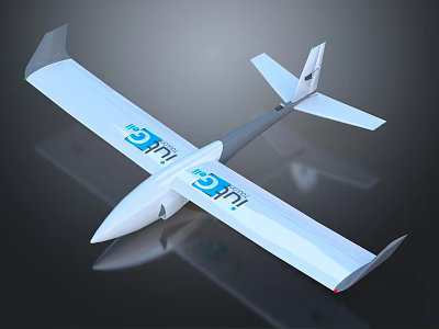 White Streamlined Model Glider Airplane With Long Wings And Blue Logos 3d model