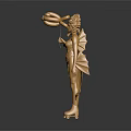 Golden Female Statue Holding Snake Object And Tray With Fin Decorations On Dark Background